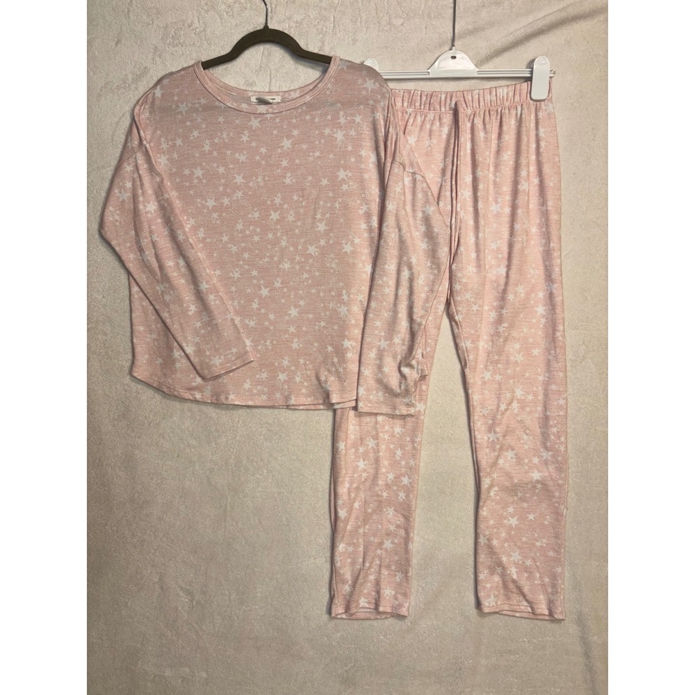 Caution To The Wind Pink Star Print Pajama Set Medium Long Sleeve Top Joggers